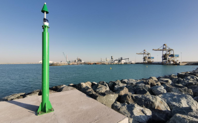 Fixed navigation markers installed at Al Hassyan clean coal power plant in Dubai The navigation marker is fixed with Sealite SL-75 3 to 5nm