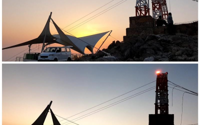 Medium intensity obstruction light maintenance at Jebel Jais, Ras Al Khaimah. United Arab Emirates.