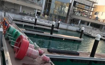 Sealite SLB1250 Buoys ready to be deployed in a new marina in the United Arab Emirates.
