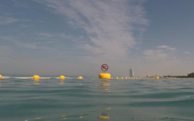 Swimming demarcation lines installed at Black Palace Beach in Dubai , moored with Sealite Synthetic Strops
